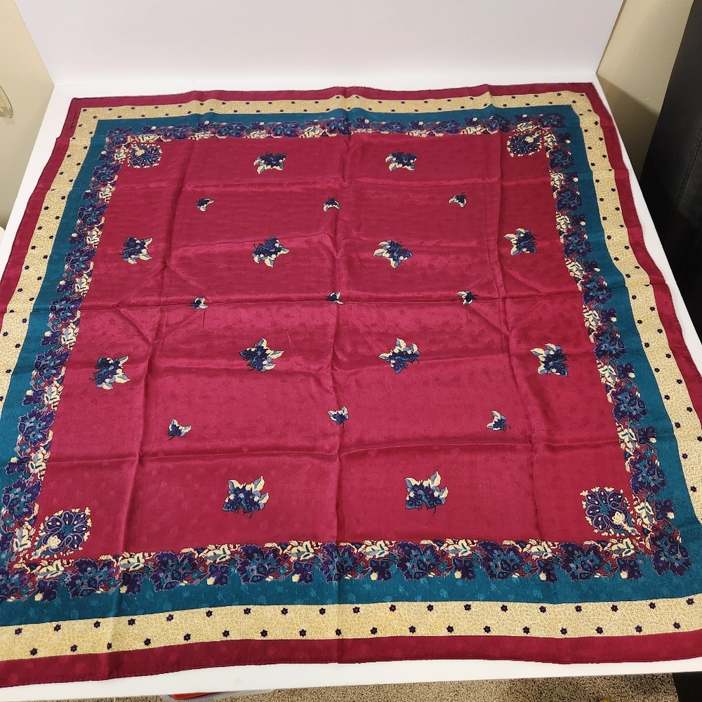 vtg ginnie johansen inc 1987 floral 100% silk scarf cottagecore 35x34 square